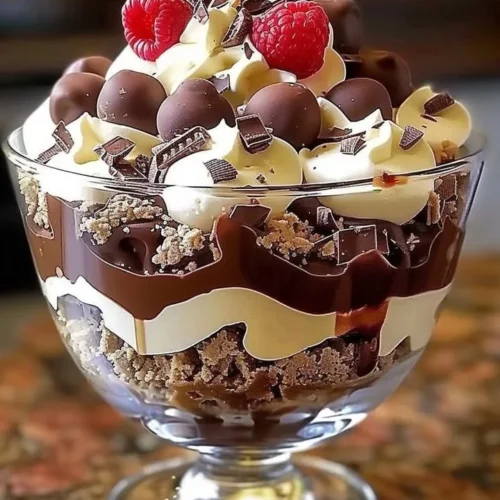 Heavenly Chocolate Cheesecake Trifle with rich layers of chocolate and cheesecake