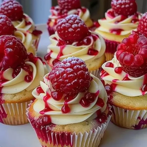 Heavenly raspberry cheesecake cupcakes with creamy frosting and fresh berries