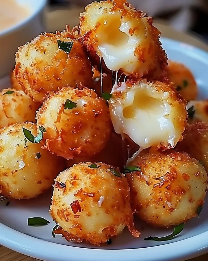 Plate of homemade fried cheese bites ready to eat