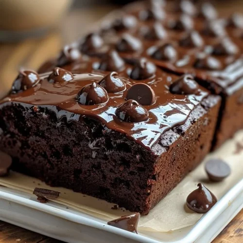 Delicious hot fudge brownie bread served on a wooden table