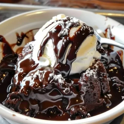 Delicious hot fudge chocolate pudding cake served on a plate