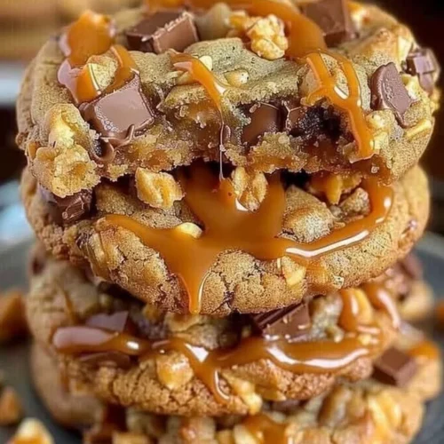 Delicious Butterfinger caramel crunch cookies on a cooling rack.