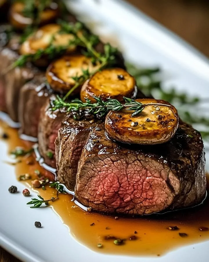 Juicy Million Dollar Roast Beef Tenderloin served with gourmet sides