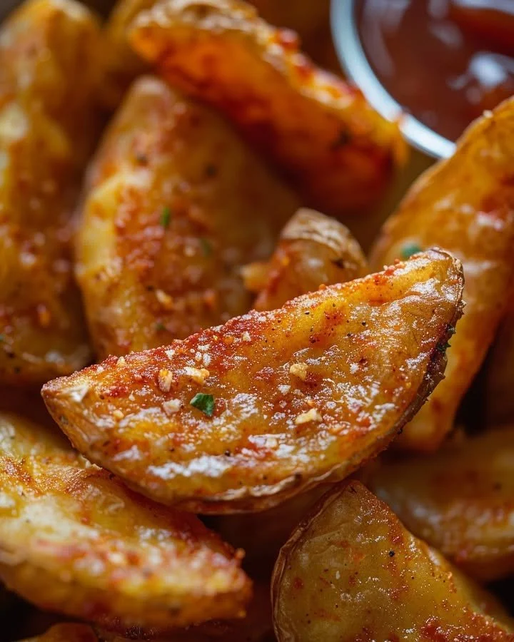 Homemade KFC Potato Wedges served with dipping sauce