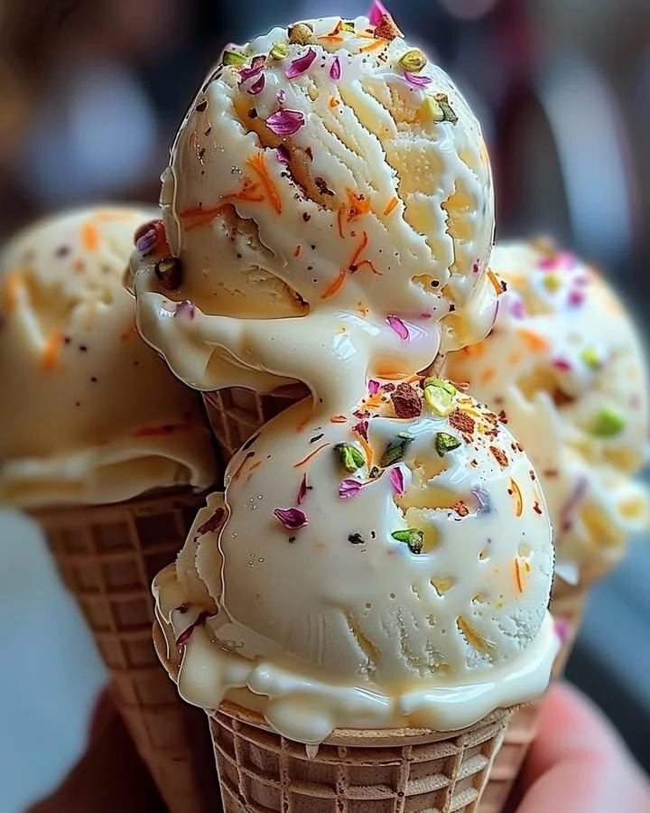 A bowl of creamy Kulfi Ice Cream with flavorful toppings