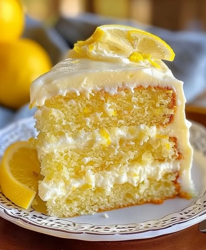 Lemon Heaven Cake with a fluffy texture and lemon zest garnish