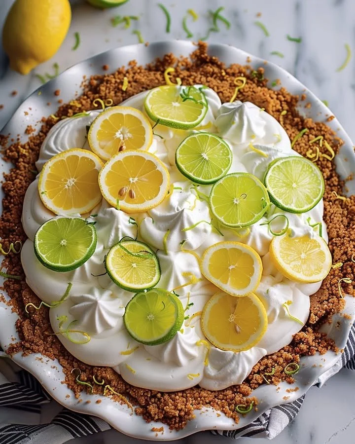 Delicious Lemon Lime Icebox Pie topped with whipped cream and lime zest