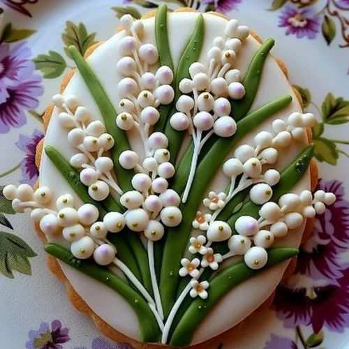 Decorated sugar cookies featuring lily of the valley designs