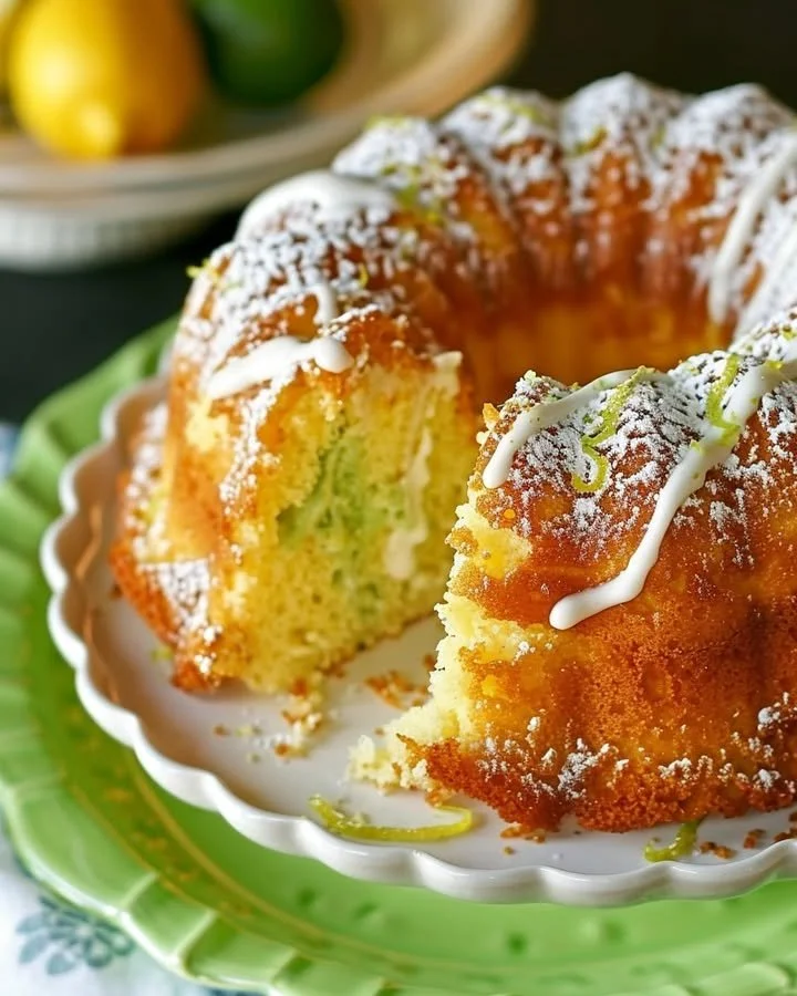 Lemon-Lime Infusion Cake topped with fresh citrus zest and glaze