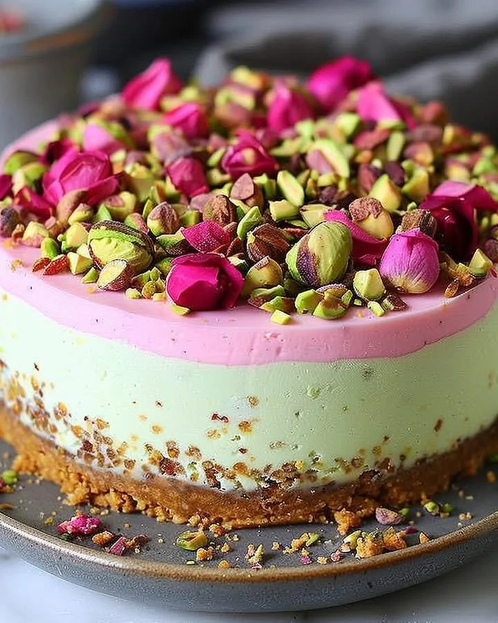 Luxurious pistachio rose cheesecake with a unique flavor blend