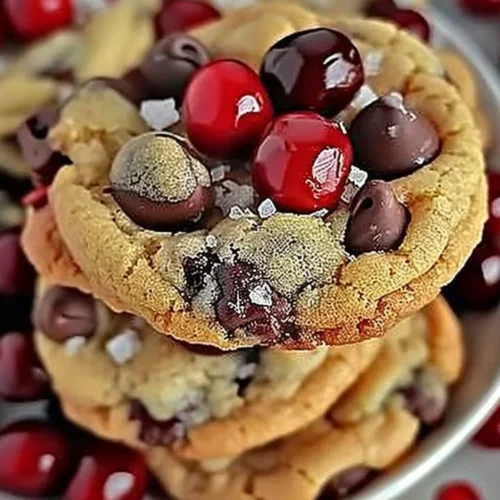 Maraschino cherry chocolate chip cookies fresh out of the oven.