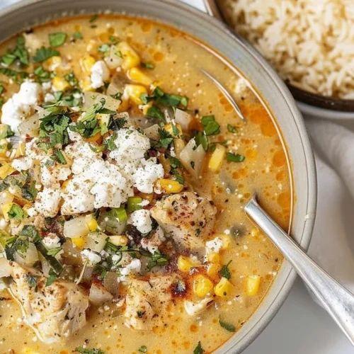 Bowl of creamy Mexican Street Corn Soup garnished with cilantro and lime.