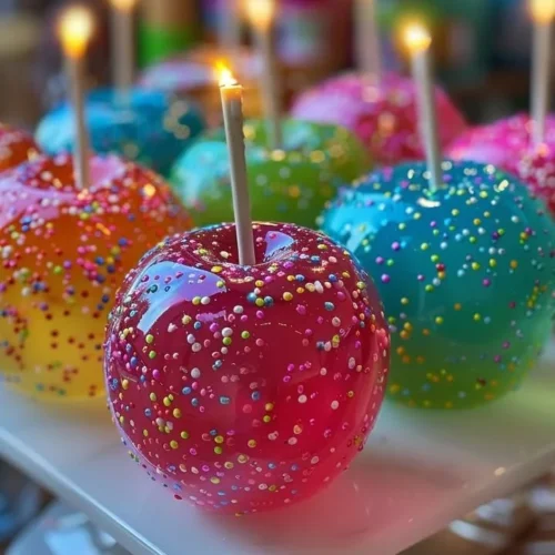 Colorful Neon Blast Jolly Rancher candy apples ready to delight your taste buds