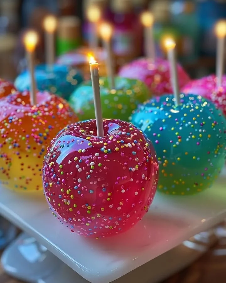 Colorful Neon Blast Jolly Rancher candy apples ready to delight your taste buds