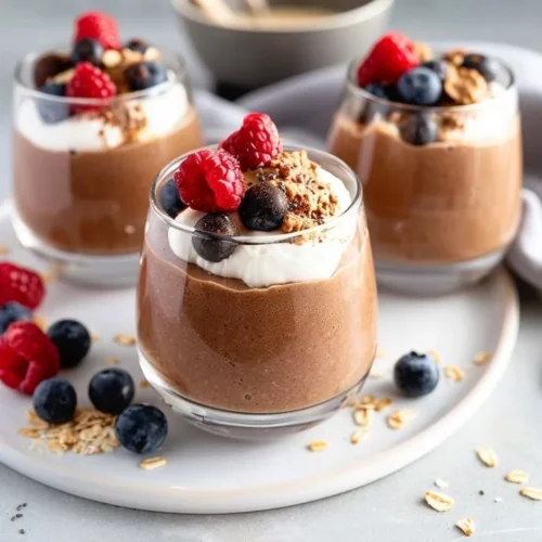 Bowl of Overnight Čokolino with Berries topped with fresh fruit