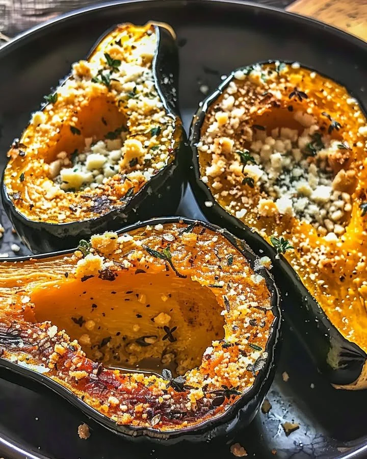 Delicious Parmesan herb roasted acorn squash on a plate