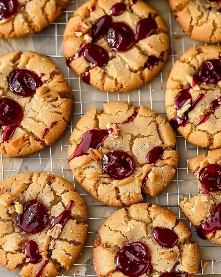 Homemade Peanut Butter and Jelly Cookies on a plate, perfect for dessert