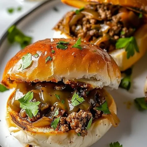 Delicious Philly cheesesteak sloppy joes served on a plate