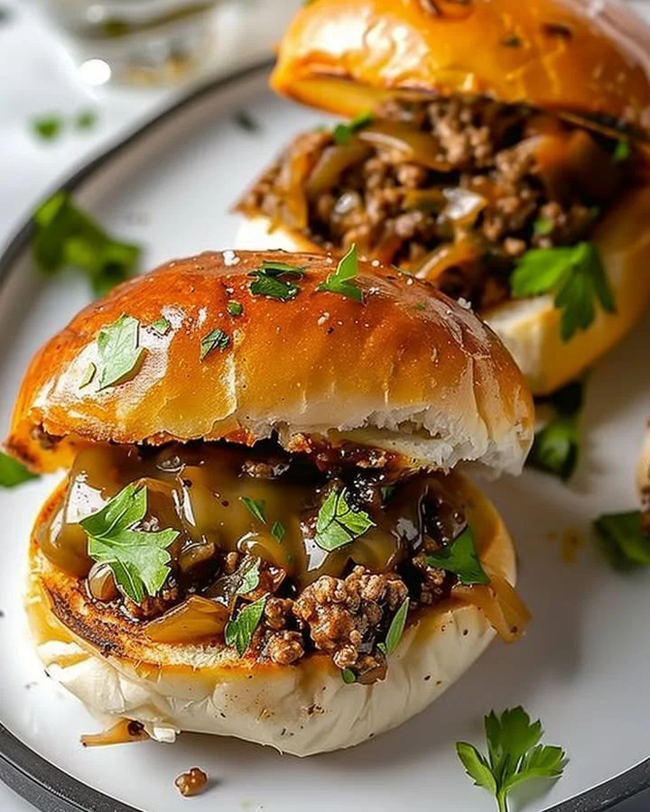Delicious Philly cheesesteak sloppy joes served on a plate