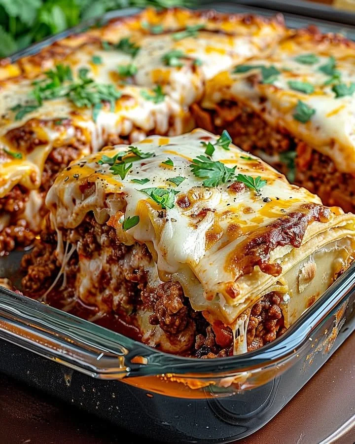 Pillsbury Crescent Roll Taco Bake topped with cheese and fresh ingredients