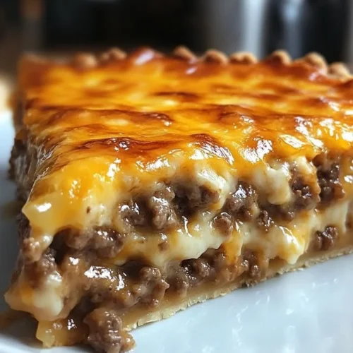 Pioneer Woman cheeseburger pie served on a plate