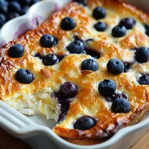 Delicious protein-packed blueberry cottage cheese bake fresh out of the oven