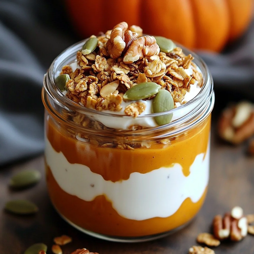 A bowl of pumpkin overnight oats topped with nuts and spices