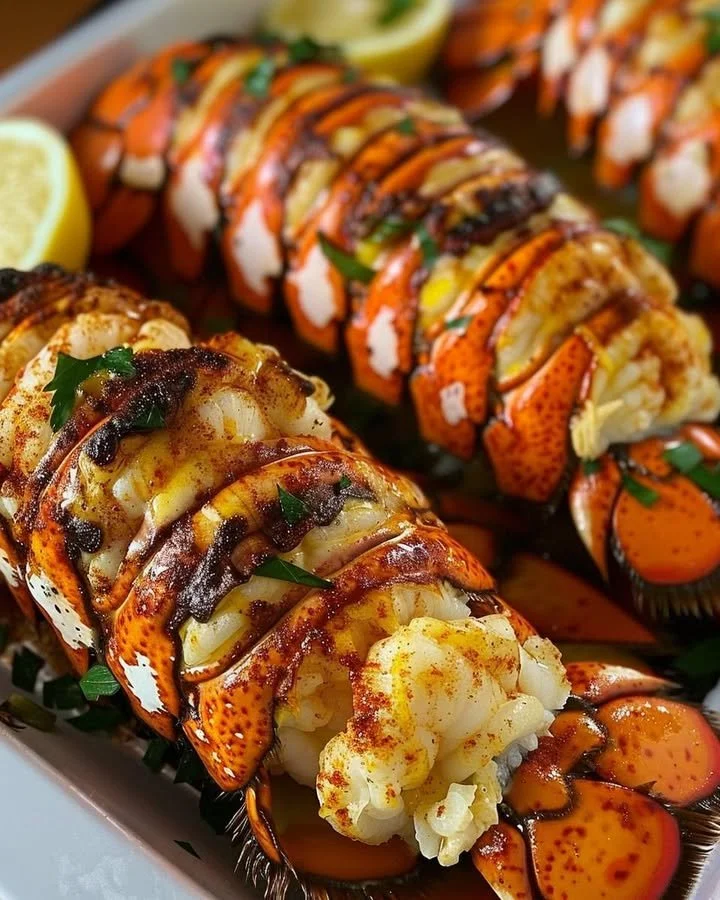 Delicious quick gourmet lobster tails served with lemon and herbs