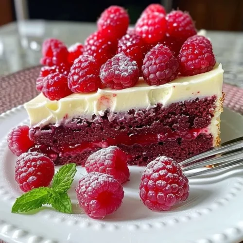Deliciously decorated raspberry cake with fresh raspberries on top