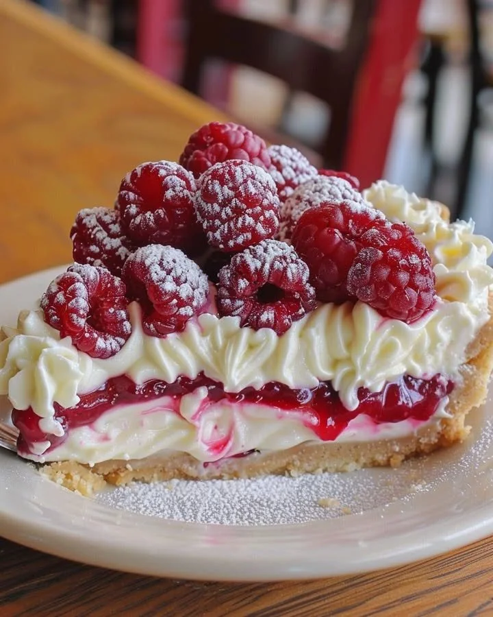 Delicious Raspberry Cheesecake Pie with fresh raspberries and cheesecake filling