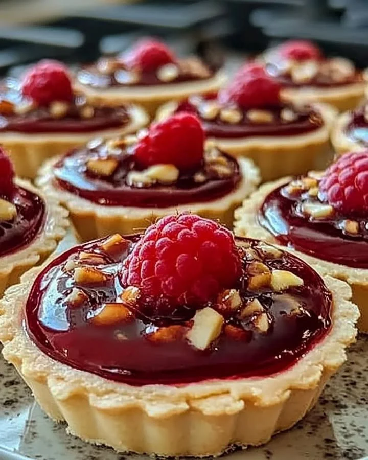 Delicious Raspberry Rhapsody Tarts with fresh raspberries on top