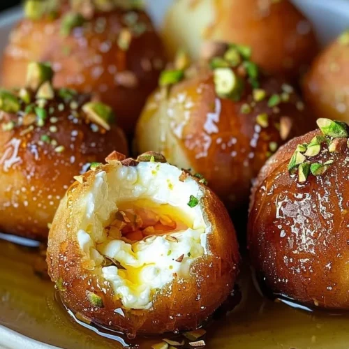 Delicious ricotta pistachio honey bites served on a platter