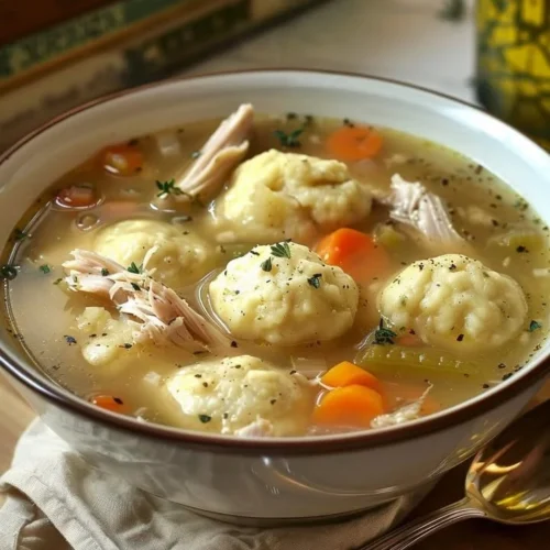 Delicious roast turkey served with herbed dumpling stew in a warm bowl.