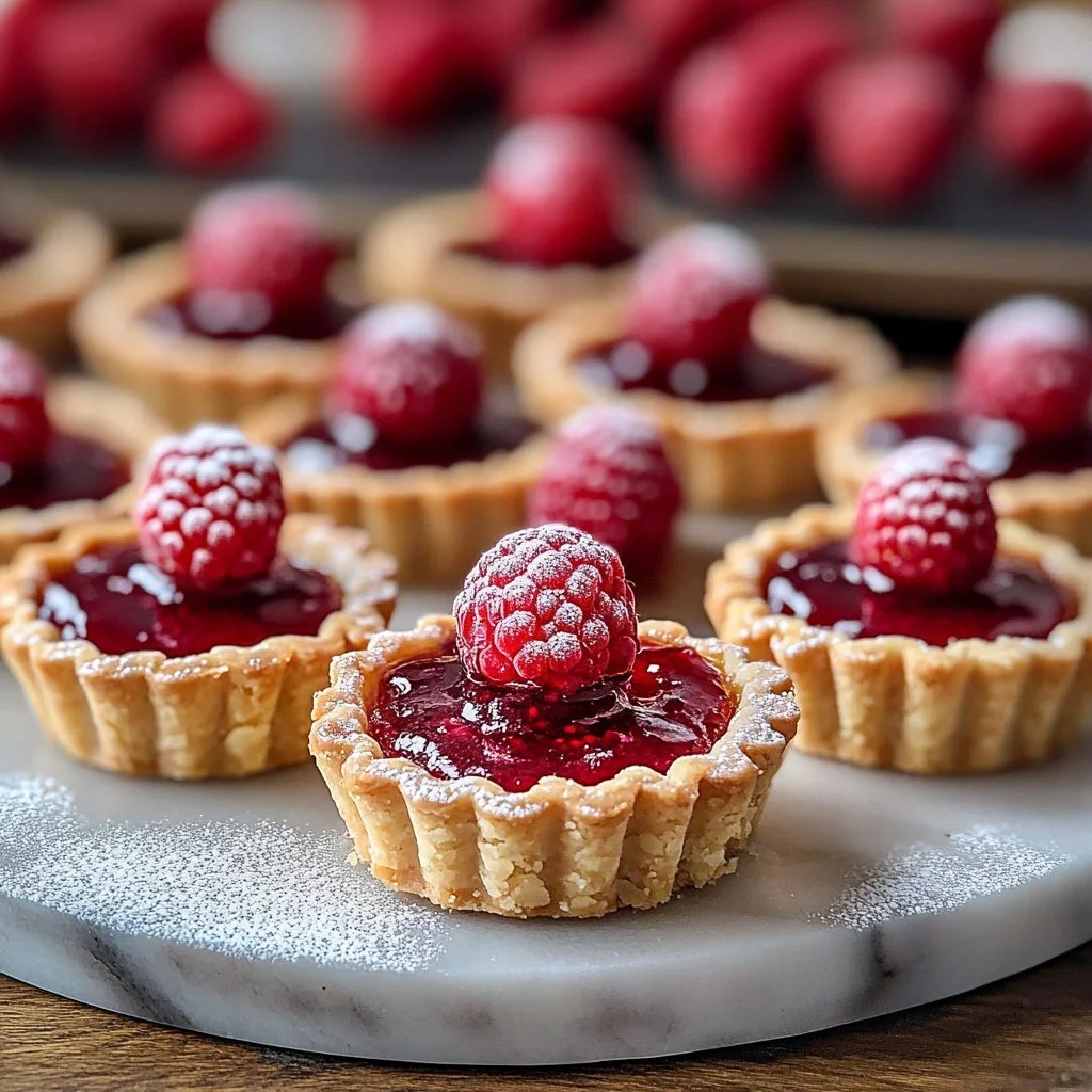 Scandinavian Raspberry Jam Shortbread Tarts on a wooden table