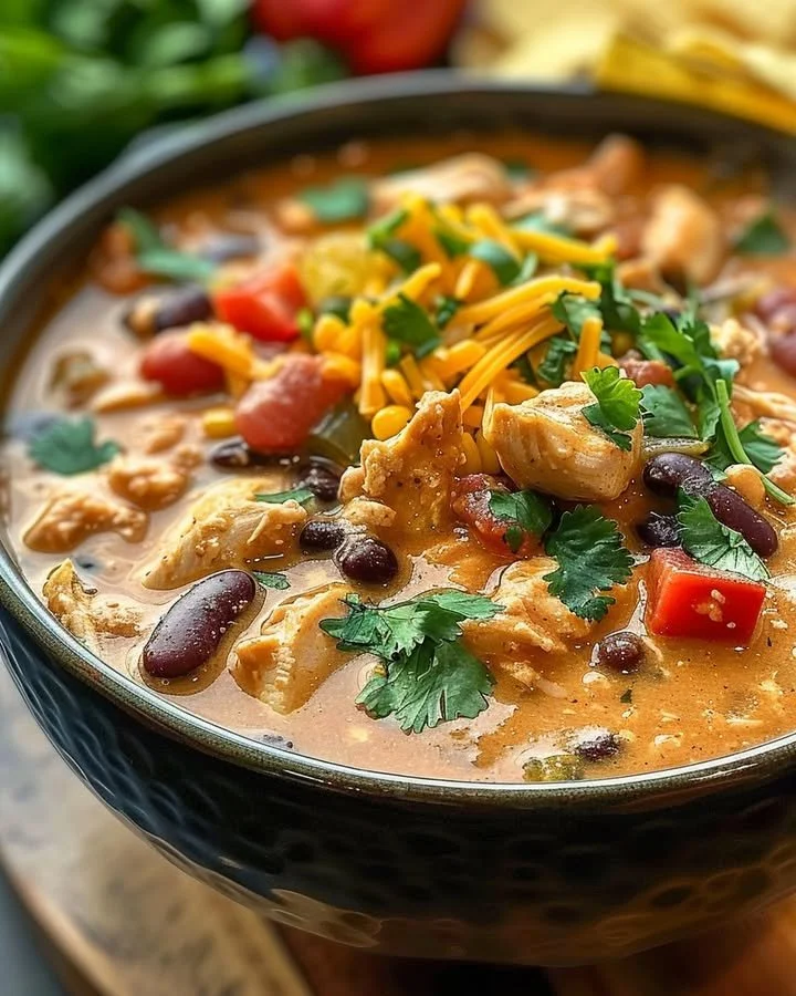 Bowls of Slow Cooker Cream Cheese Crack Chicken Chili topped with green onions