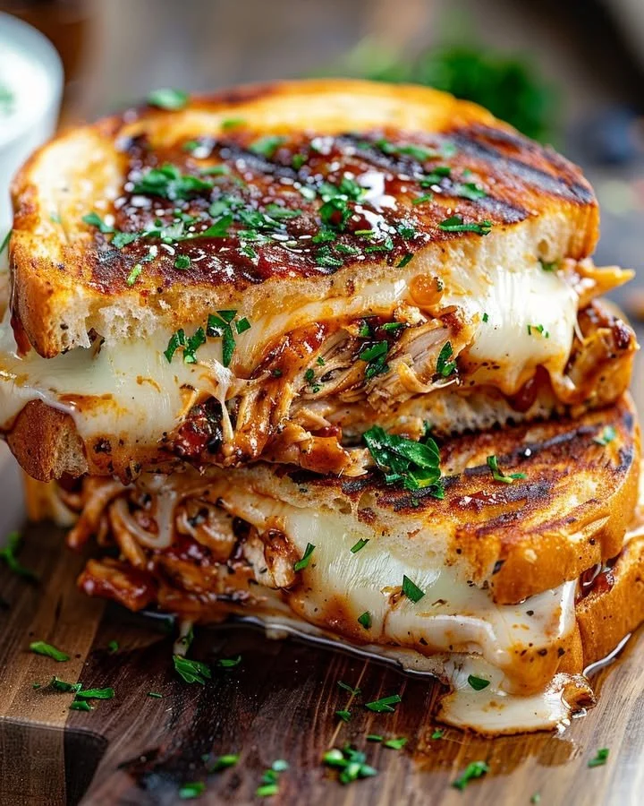 Delicious Smoky BBQ Chicken Meltdown served on a grill platter