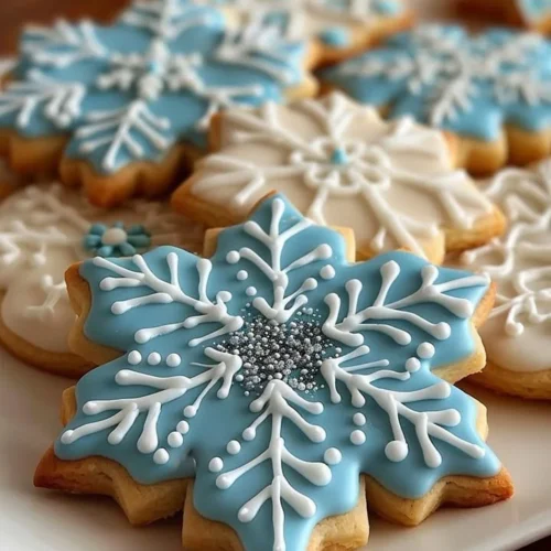 Decorated snowflake sugar cookies for winter festivities