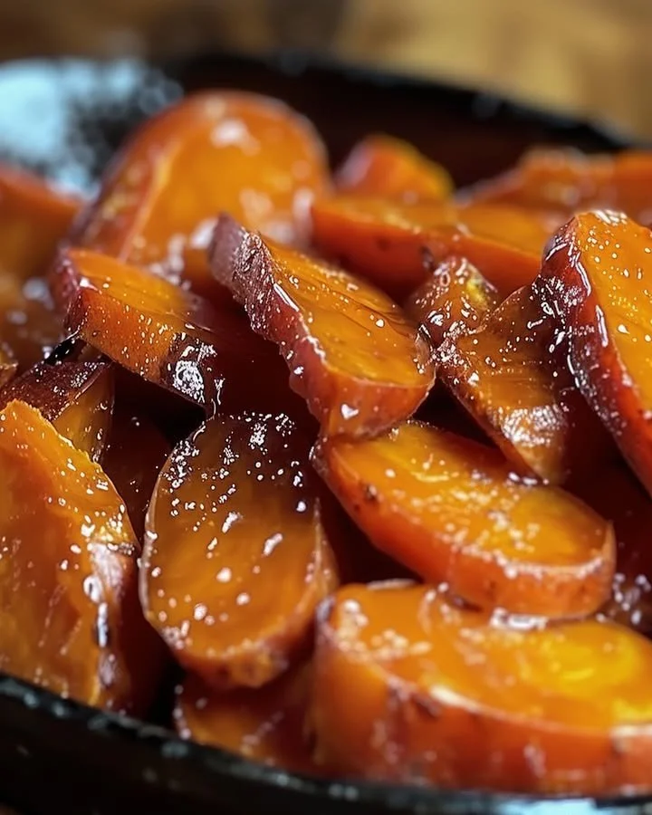 Delicious Southern candied sweet potatoes served on a plate.