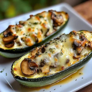 Spinach, mushroom, and ricotta stuffed zucchini prepared on a plate