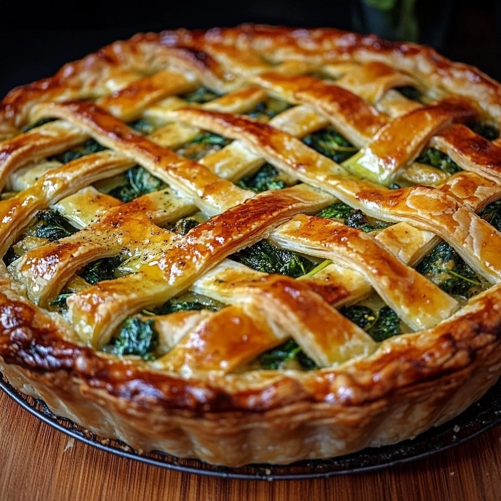 Savory spinach stuffed pie baked to perfection