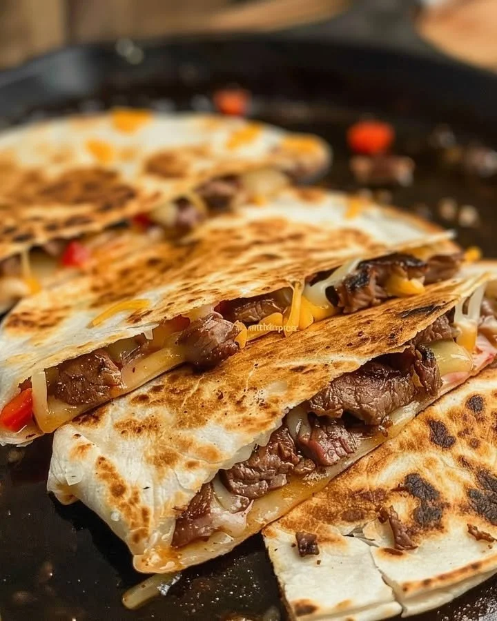 Delicious Steak Fajita Quesadillas served with toppings and salsa