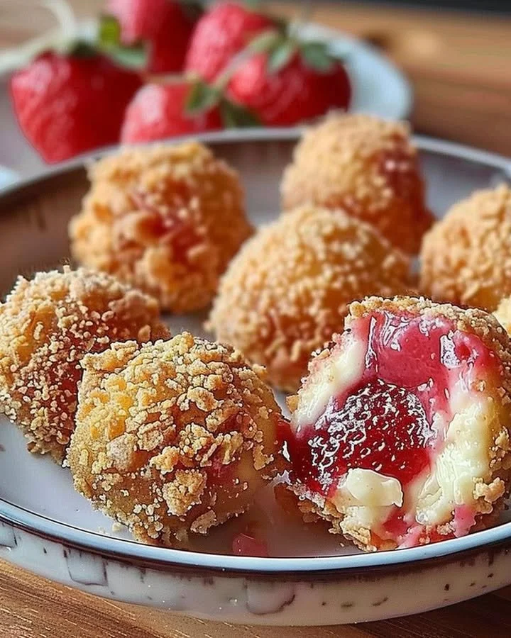 Strawberry Cheesecake Crunch Bites with fresh strawberries and crust