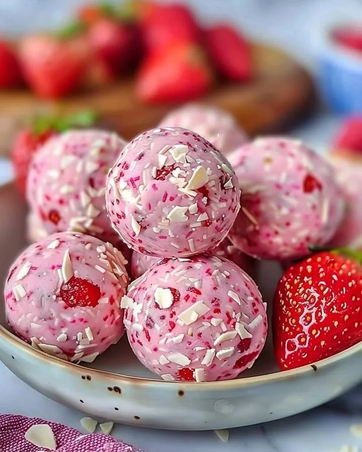 Healthy strawberry cheesecake protein balls recipe