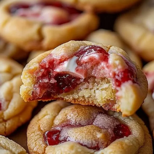 Delicious strawberry cheesecake stuffed cookies on a plate