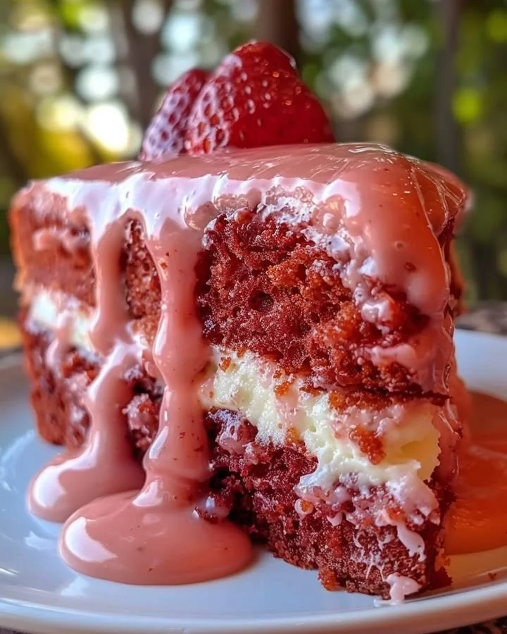 Strawberry Honeybun Cake with Strawberry Cream Icing