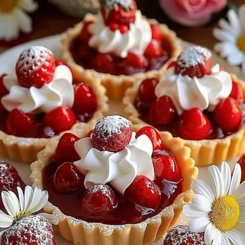 Delicious strawberry meringue tarts topped with fresh strawberries
