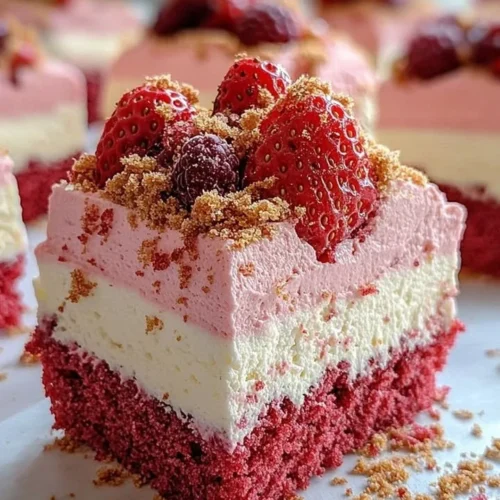 Delicious Strawberry Mousse Cake with a creamy layer of cream cheese and fresh strawberries