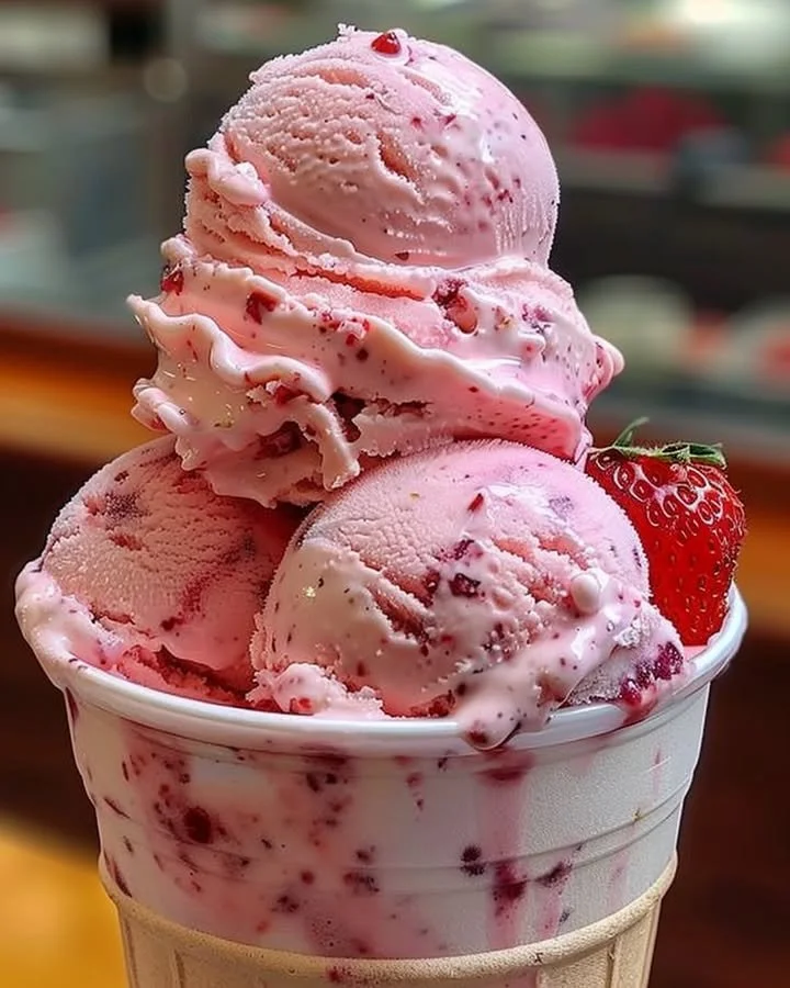 Delicious Strawberry Sensation Ice Cream in a bowl with fresh strawberries