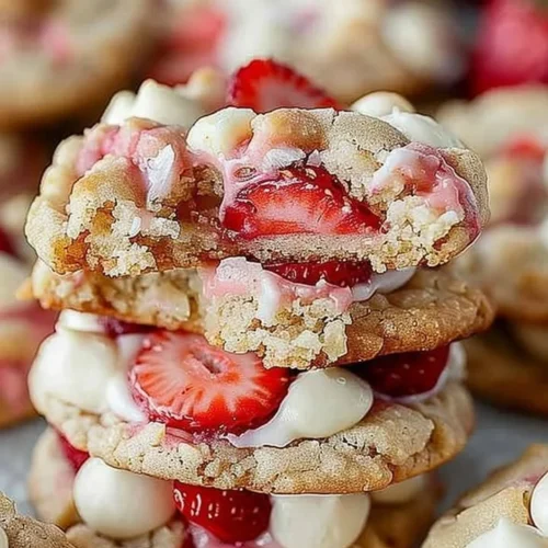 Strawberry Shortcake Cheesecake Stuffed Cookies on a plate