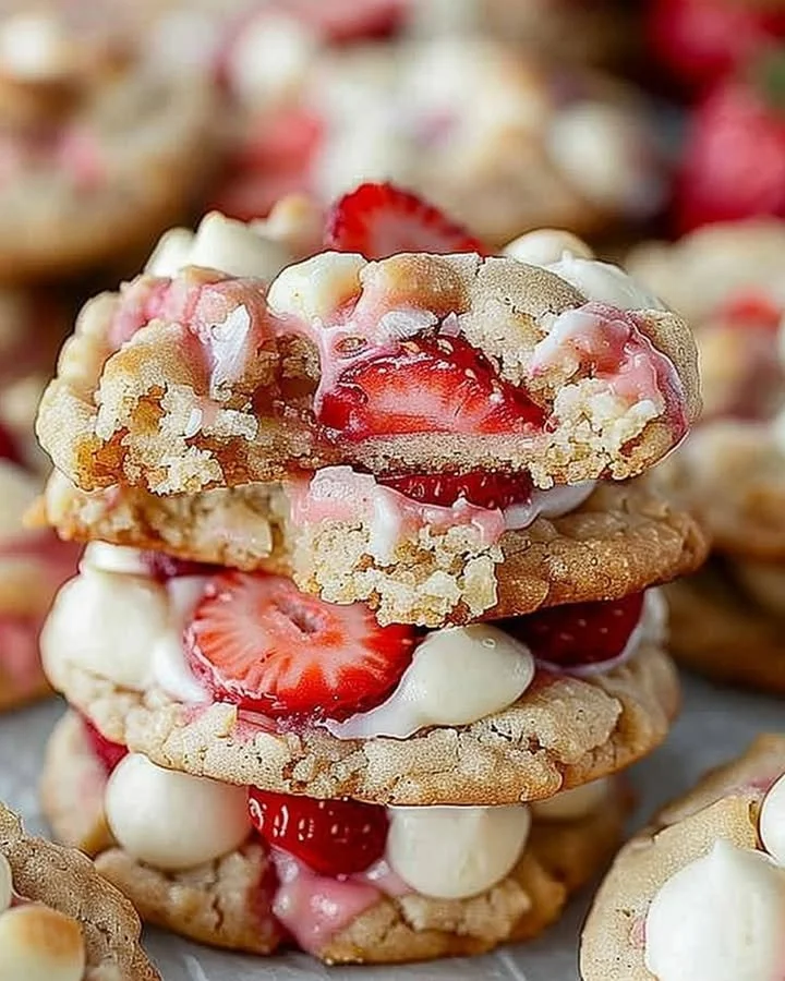 Strawberry Shortcake Cheesecake Stuffed Cookies on a plate